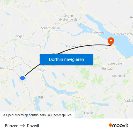 Bünzen to Dozwil map
