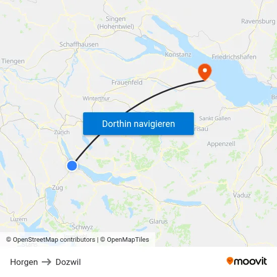 Horgen to Dozwil map