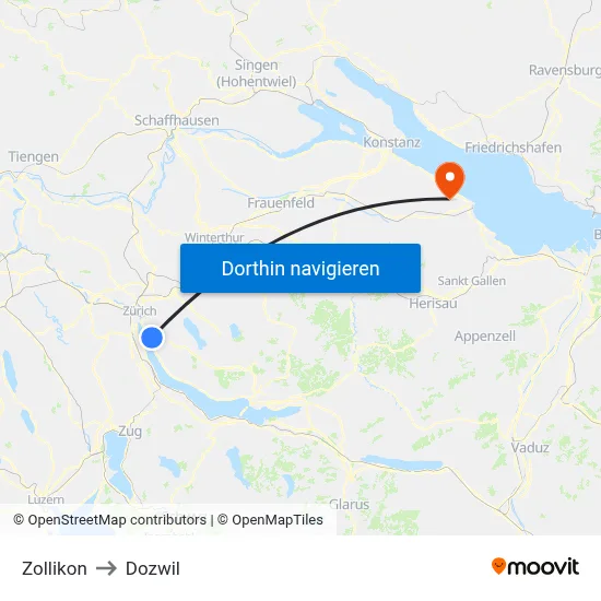 Zollikon to Dozwil map