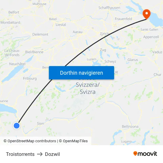 Troistorrents to Dozwil map