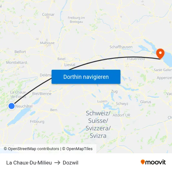 La Chaux-Du-Milieu to Dozwil map