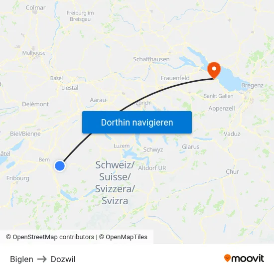 Biglen to Dozwil map