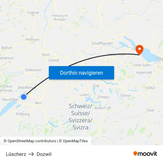 Lüscherz to Dozwil map