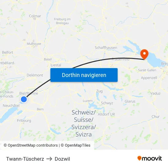 Twann-Tüscherz to Dozwil map