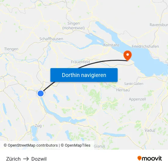 Zürich to Dozwil map