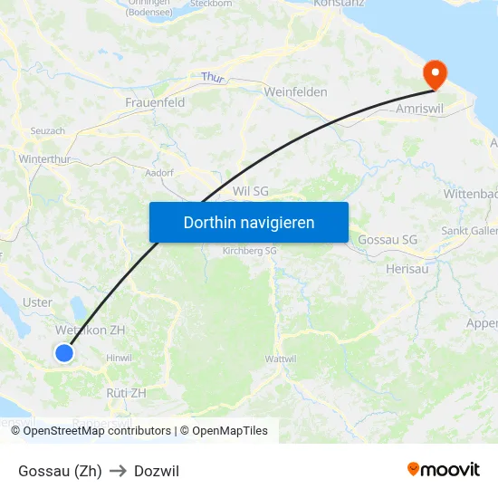 Gossau (Zh) to Dozwil map