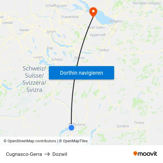 Cugnasco-Gerra to Dozwil map