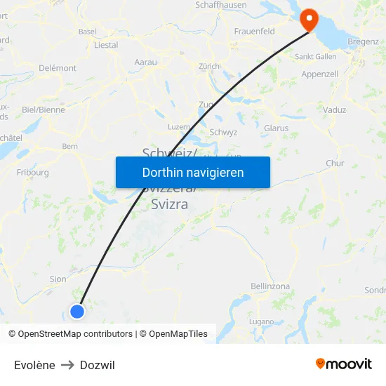 Evolène to Dozwil map