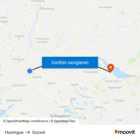 Huningue to Dozwil map