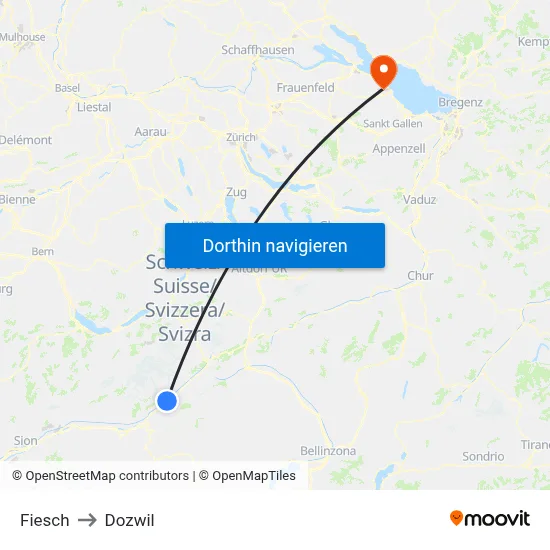 Fiesch to Dozwil map