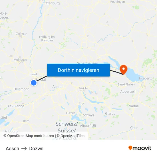 Aesch to Dozwil map