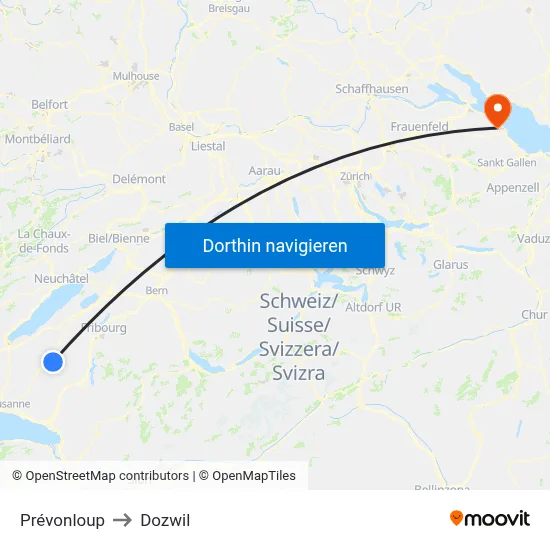 Prévonloup to Dozwil map