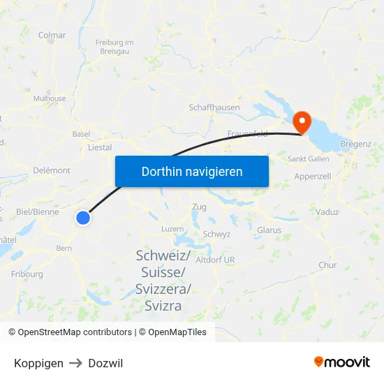 Koppigen to Dozwil map