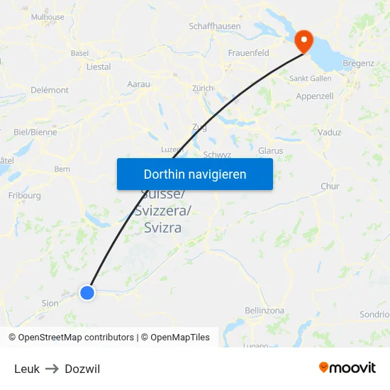 Leuk to Dozwil map