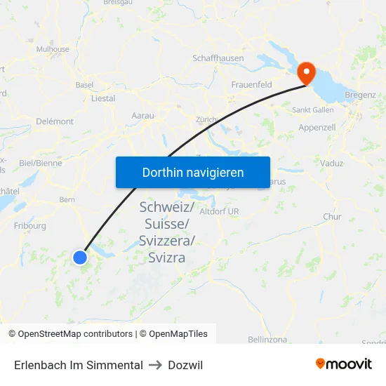 Erlenbach Im Simmental to Dozwil map