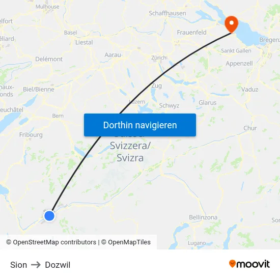 Sion to Dozwil map