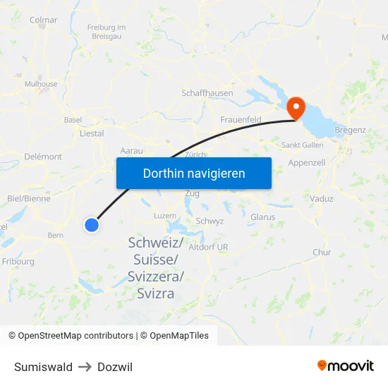 Sumiswald to Dozwil map
