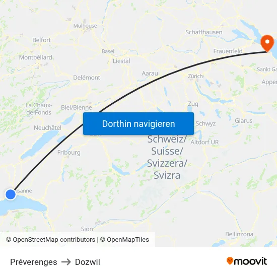 Préverenges to Dozwil map