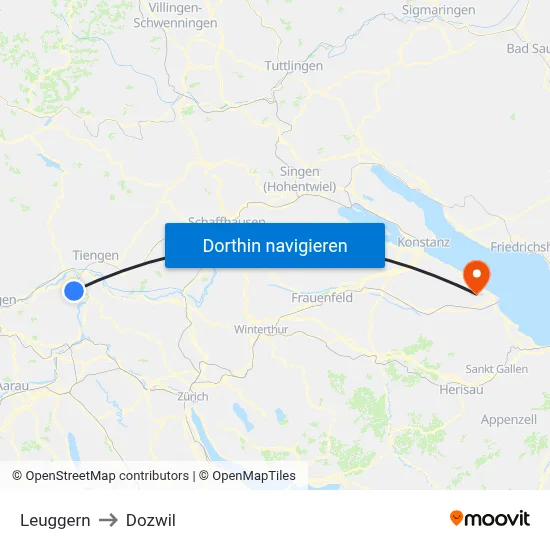Leuggern to Dozwil map