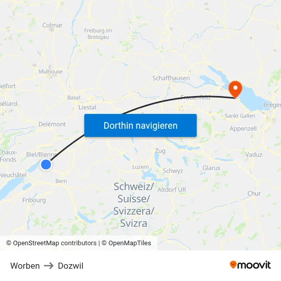 Worben to Dozwil map