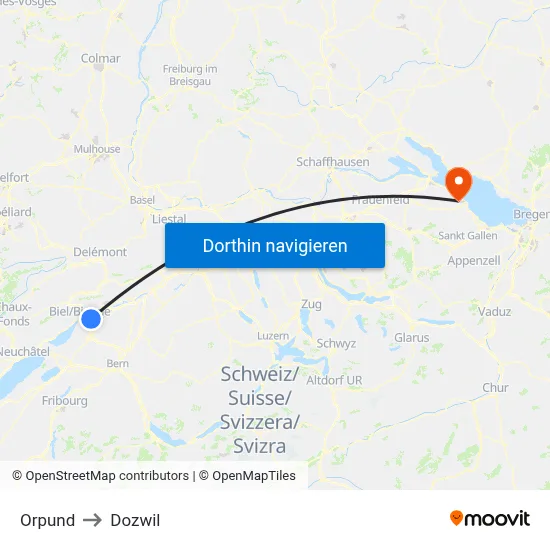 Orpund to Dozwil map