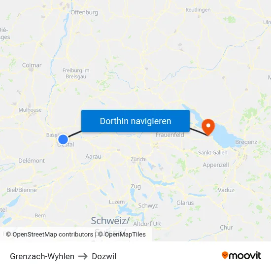 Grenzach-Wyhlen to Dozwil map