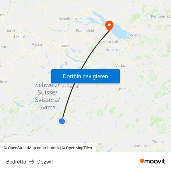 Bedretto to Dozwil map