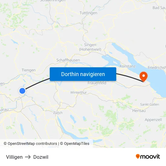 Villigen to Dozwil map