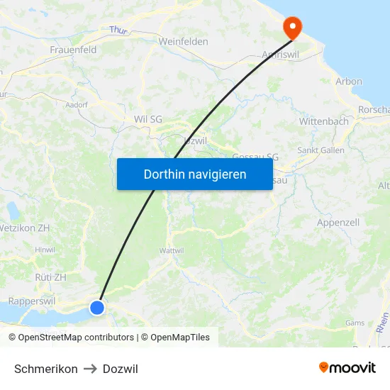 Schmerikon to Dozwil map
