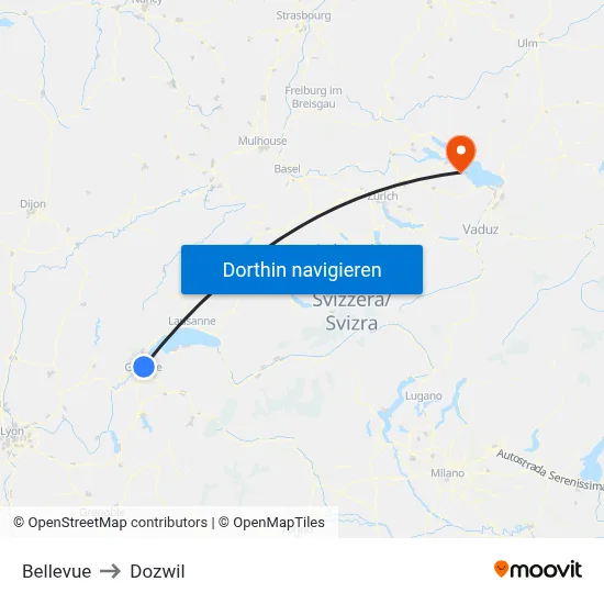 Bellevue to Dozwil map