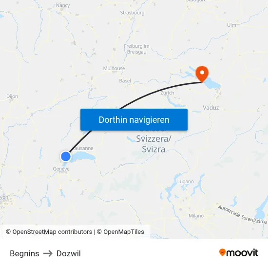 Begnins to Dozwil map