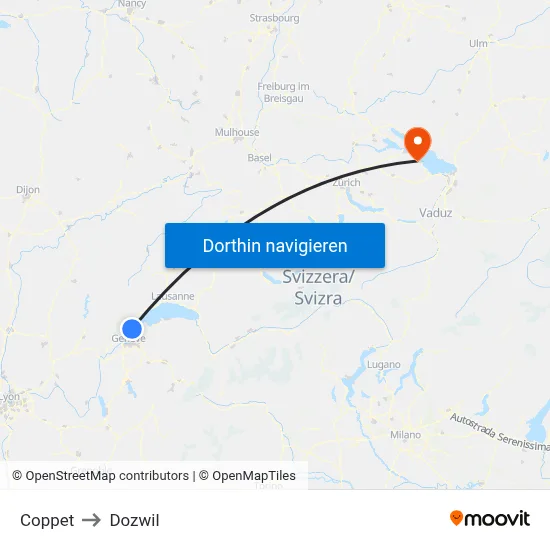 Coppet to Dozwil map