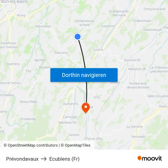 Prévondavaux to Ecublens (Fr) map