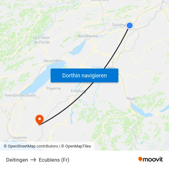 Deitingen to Ecublens (Fr) map