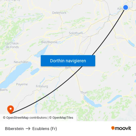 Biberstein to Ecublens (Fr) map