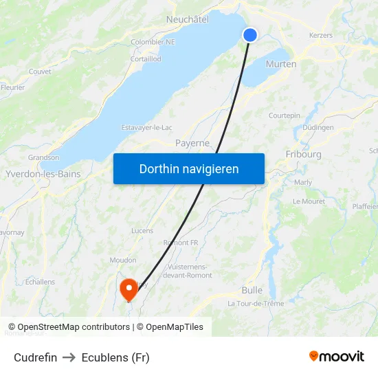 Cudrefin to Ecublens (Fr) map