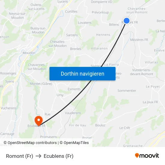 Romont (Fr) to Ecublens (Fr) map