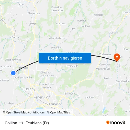 Gollion to Ecublens (Fr) map