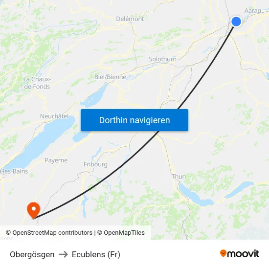 Obergösgen to Ecublens (Fr) map