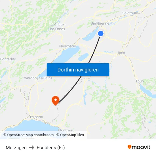 Merzligen to Ecublens (Fr) map