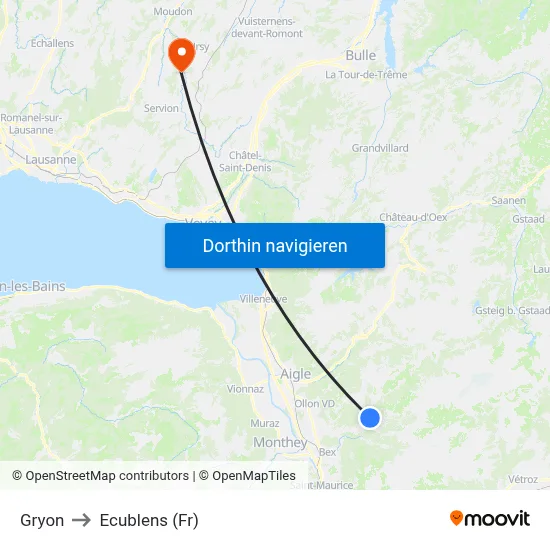 Gryon to Ecublens (Fr) map