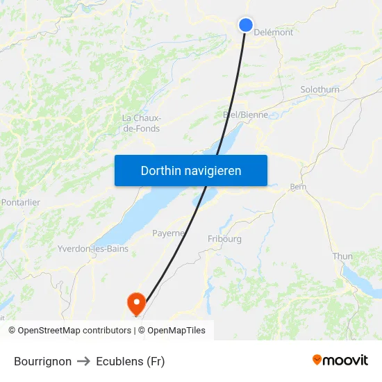 Bourrignon to Ecublens (Fr) map