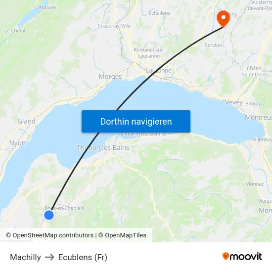 Machilly to Ecublens (Fr) map