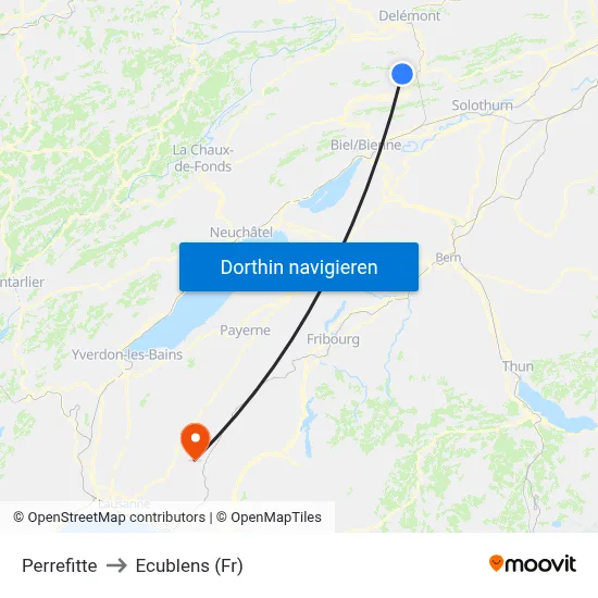 Perrefitte to Ecublens (Fr) map
