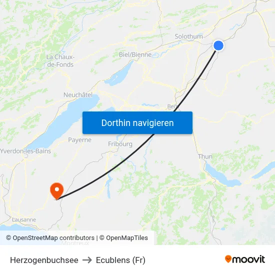 Herzogenbuchsee to Ecublens (Fr) map