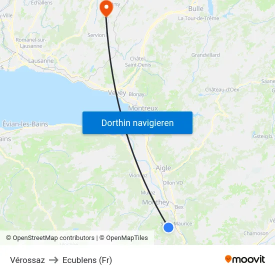 Vérossaz to Ecublens (Fr) map