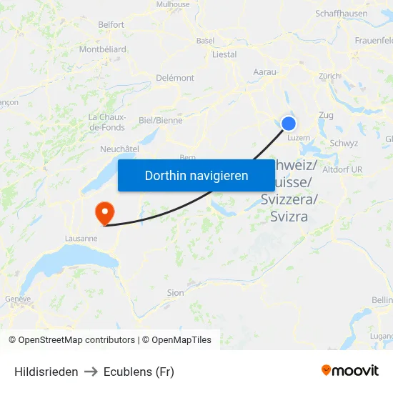 Hildisrieden to Ecublens (Fr) map
