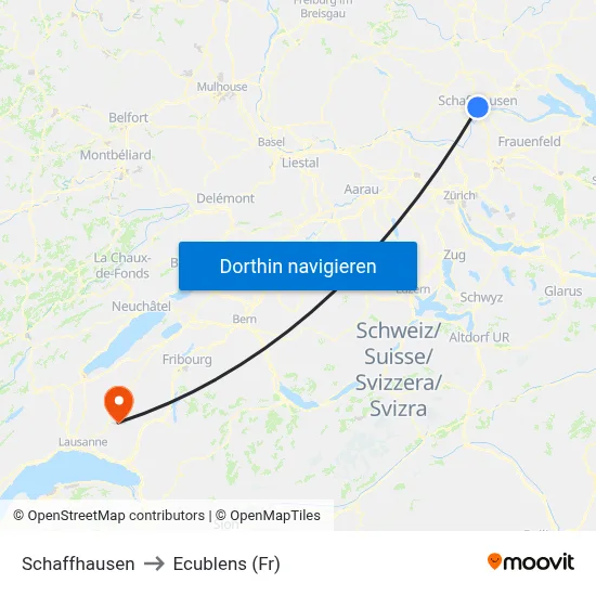 Schaffhausen to Ecublens (Fr) map
