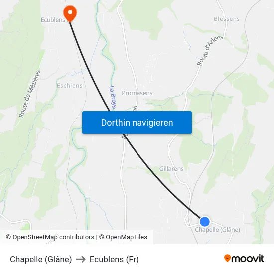 Chapelle (Glâne) to Ecublens (Fr) map