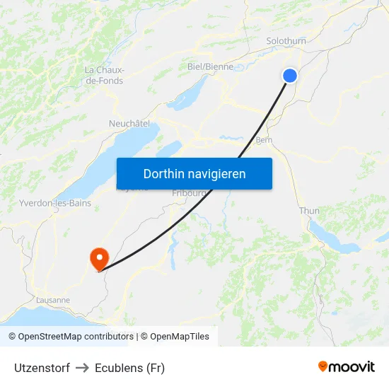 Utzenstorf to Ecublens (Fr) map